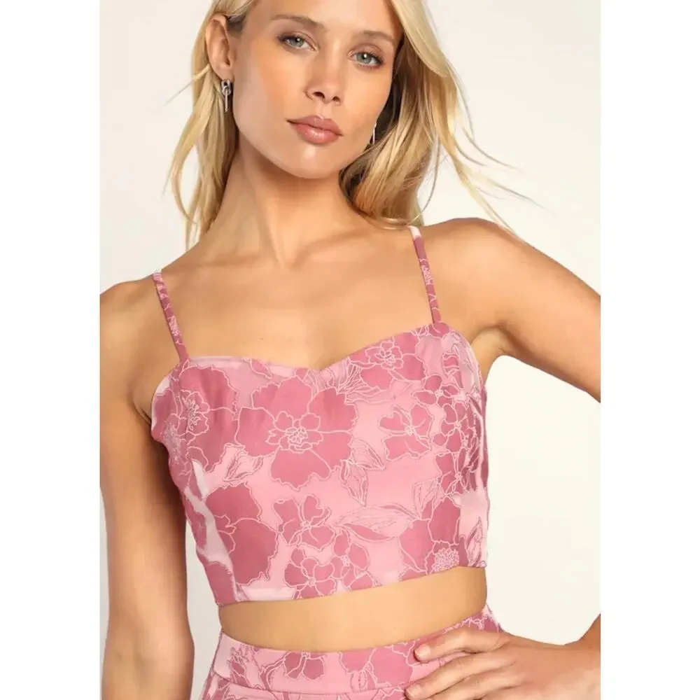 Lulus Certainly Stylish Mauve Pink Burnout Floral Two-Piece Midi Dress sz S - Picture 3 of 7